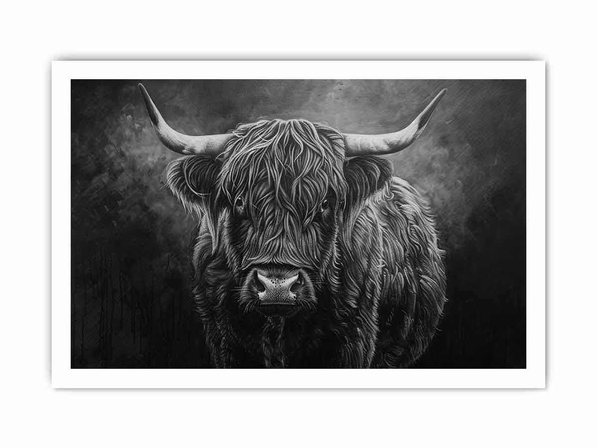 Highland Cow Black & white Canvas Art Print-8