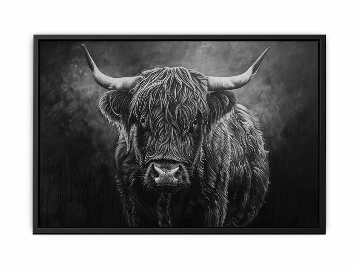 Highland Cow Black & white Canvas Art Print-4