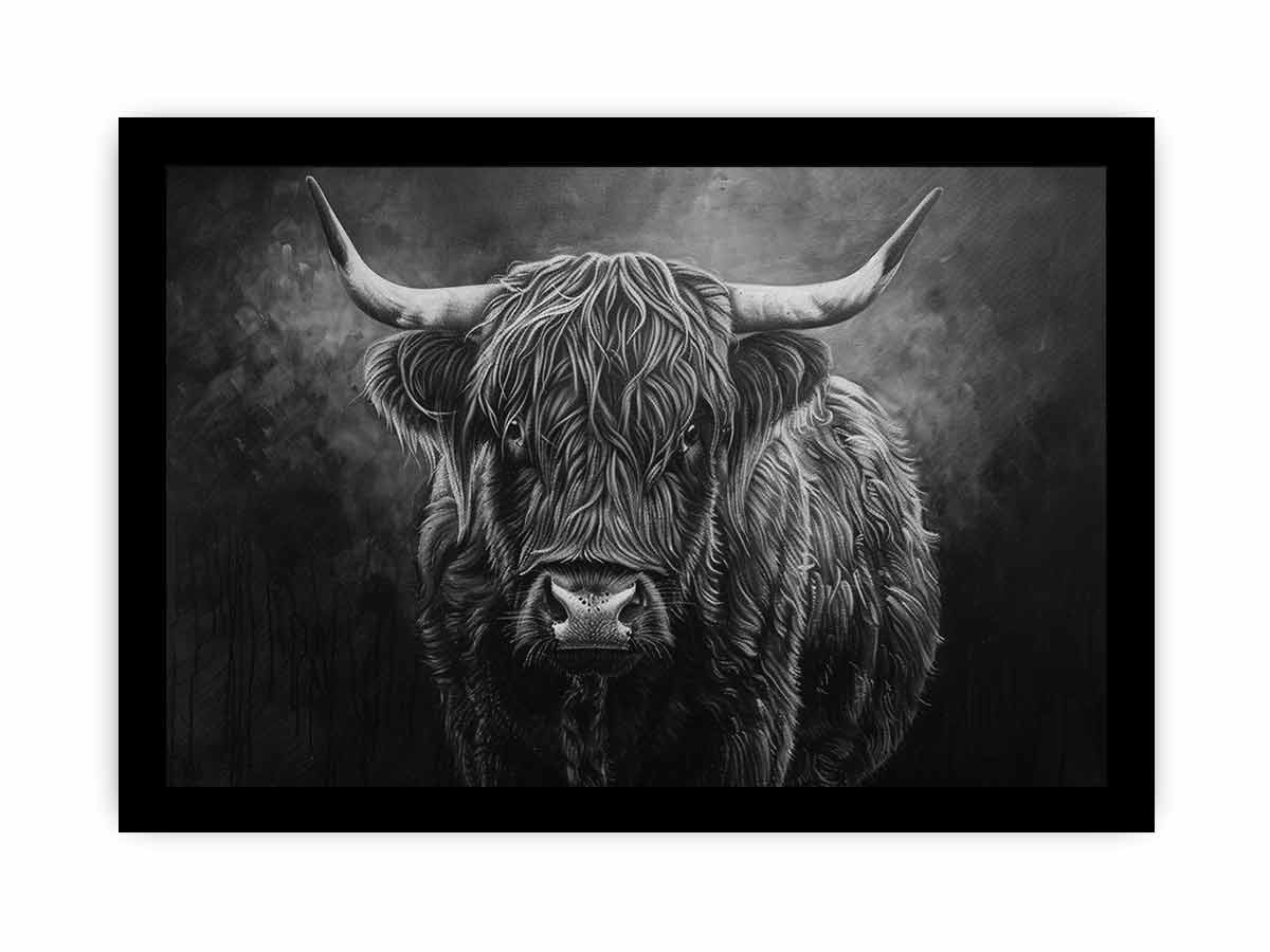 Highland Cow Black & white Canvas Art Print-7