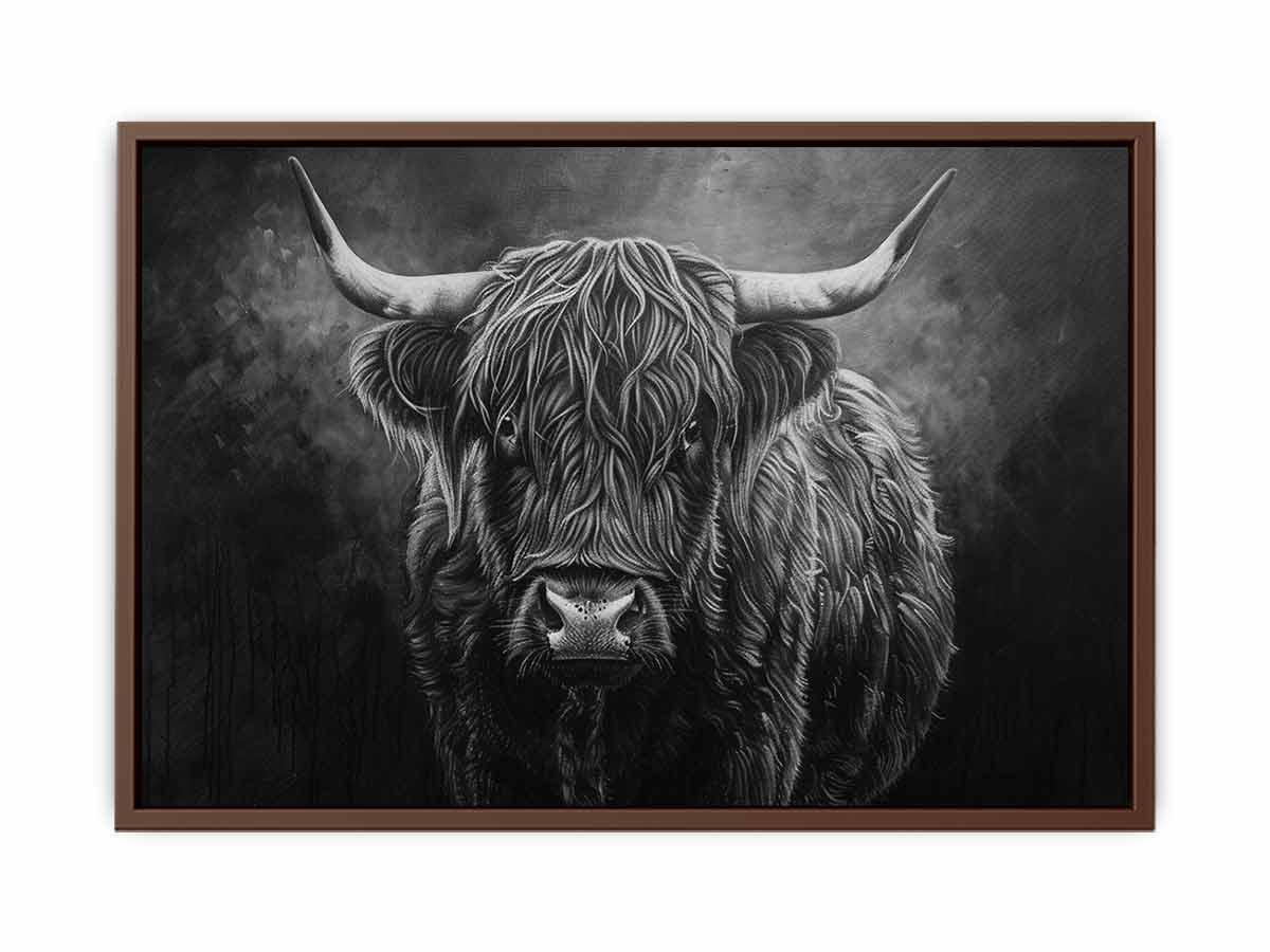 Highland Cow Black & white Canvas Art Print-6