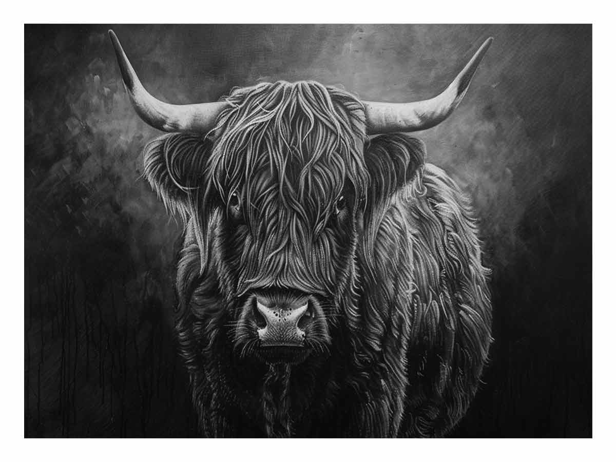 Highland Cow Black & white Canvas Art Print-0