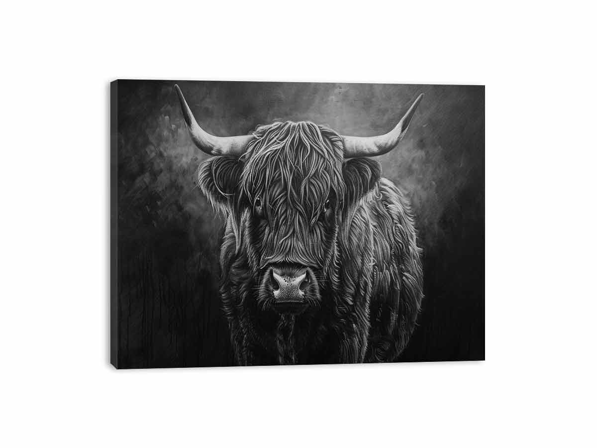 Highland Cow Black & white Canvas Art Print-3