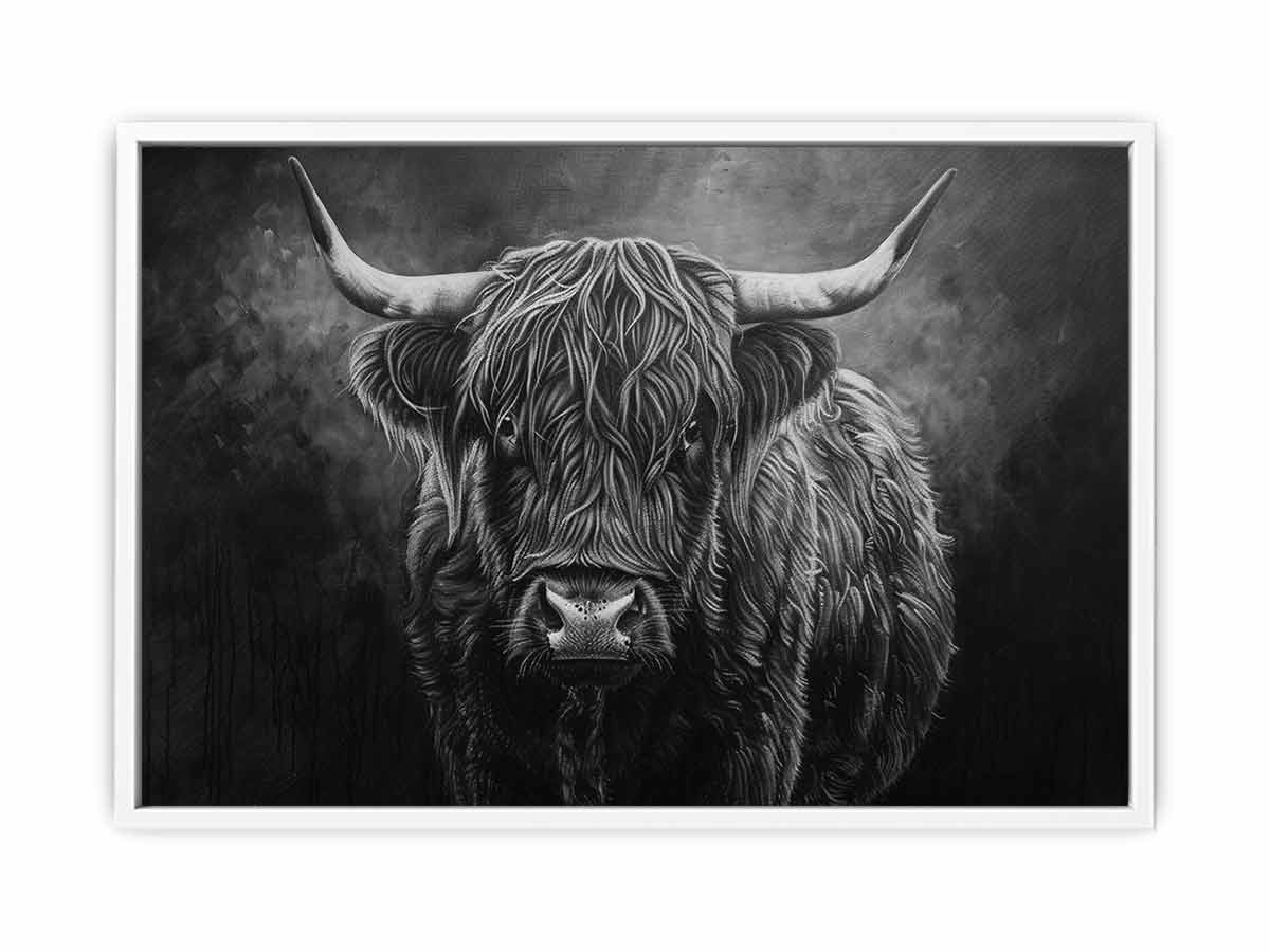 Highland Cow Black & white Canvas Art Print-5