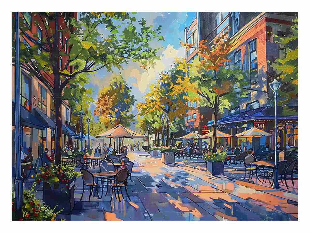 Street  Cafe Fine Art   Canvas Painting-0