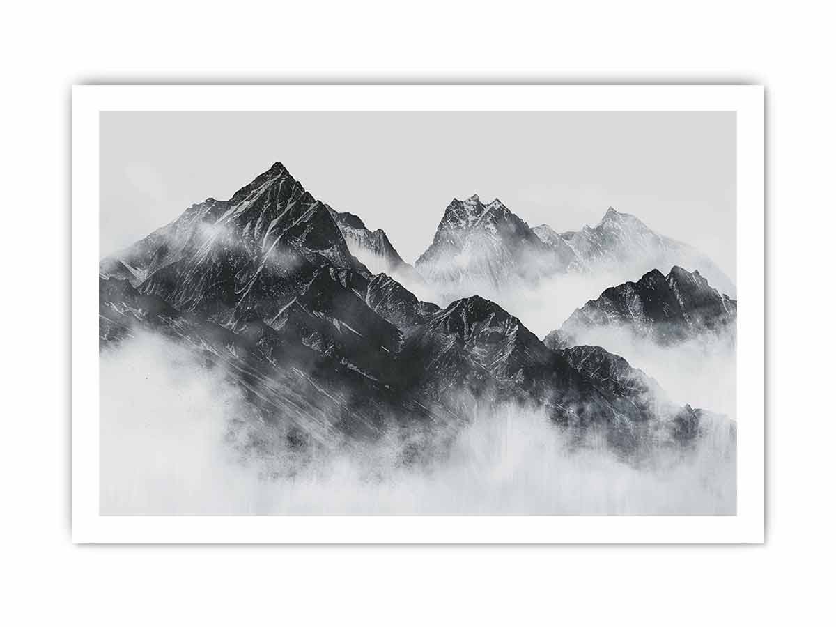 black and white Foggy Mountain Canvas Art Print-8