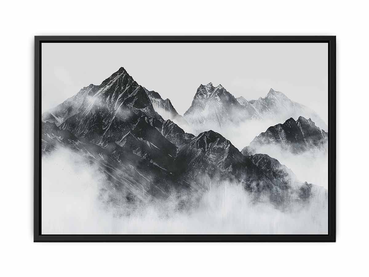 black and white Foggy Mountain Canvas Art Print-4