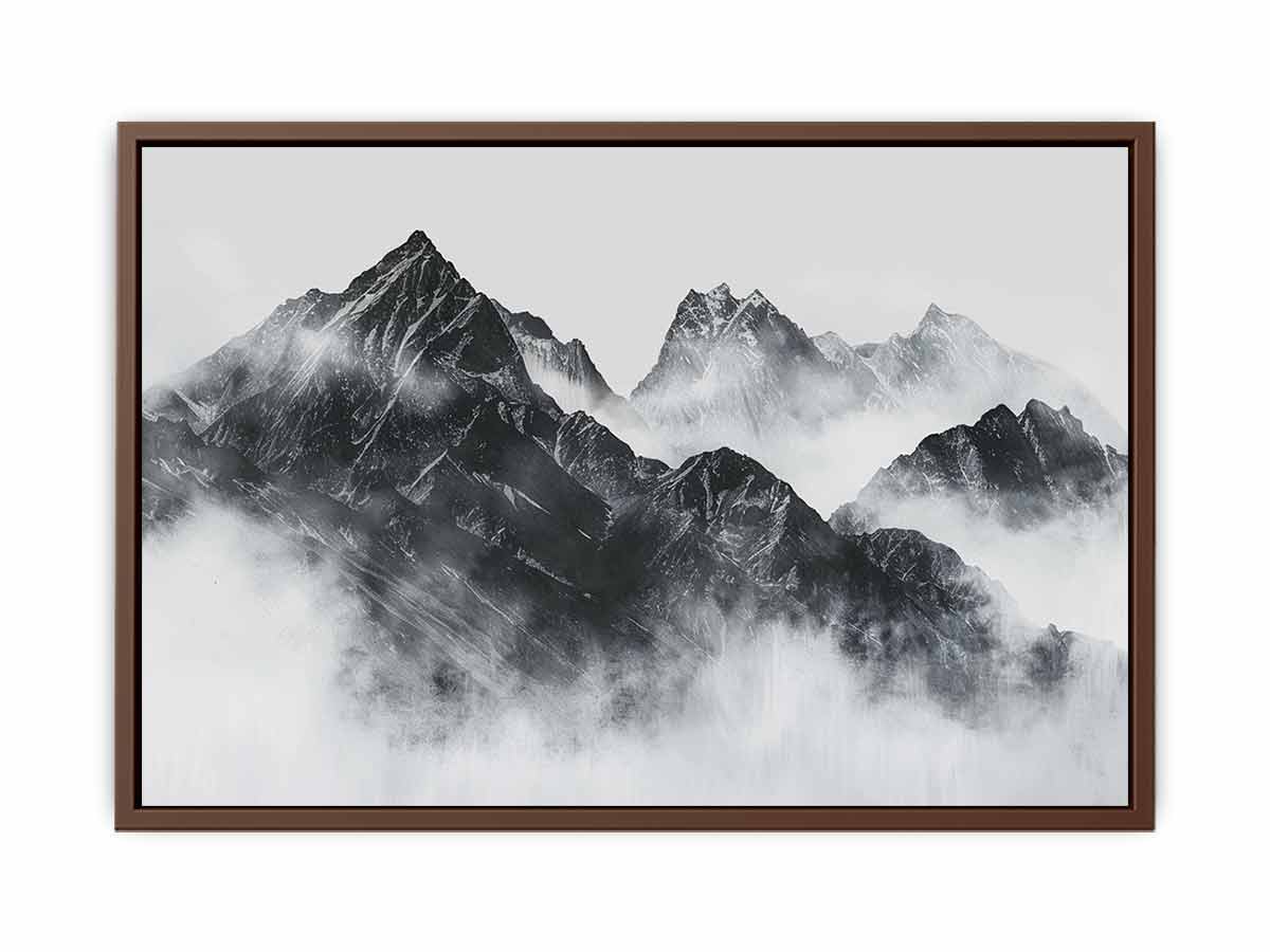 black and white Foggy Mountain Canvas Art Print-6
