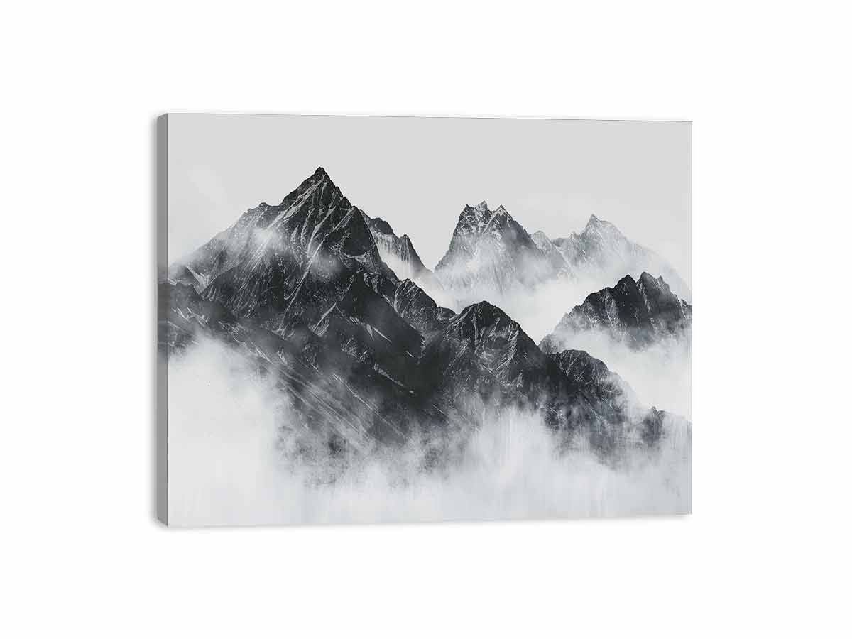 black and white Foggy Mountain Canvas Art Print-3