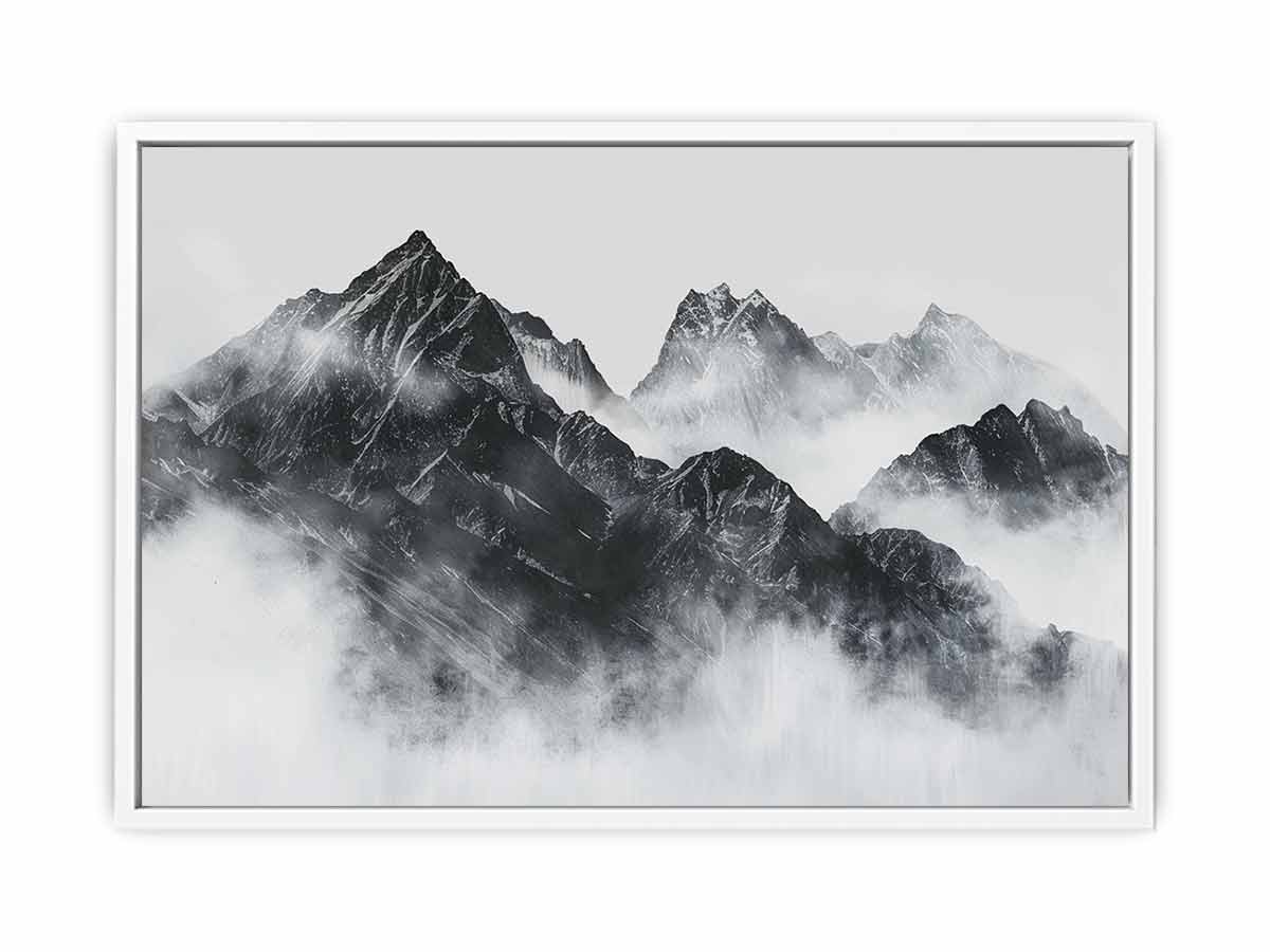 black and white Foggy Mountain Canvas Art Print-5