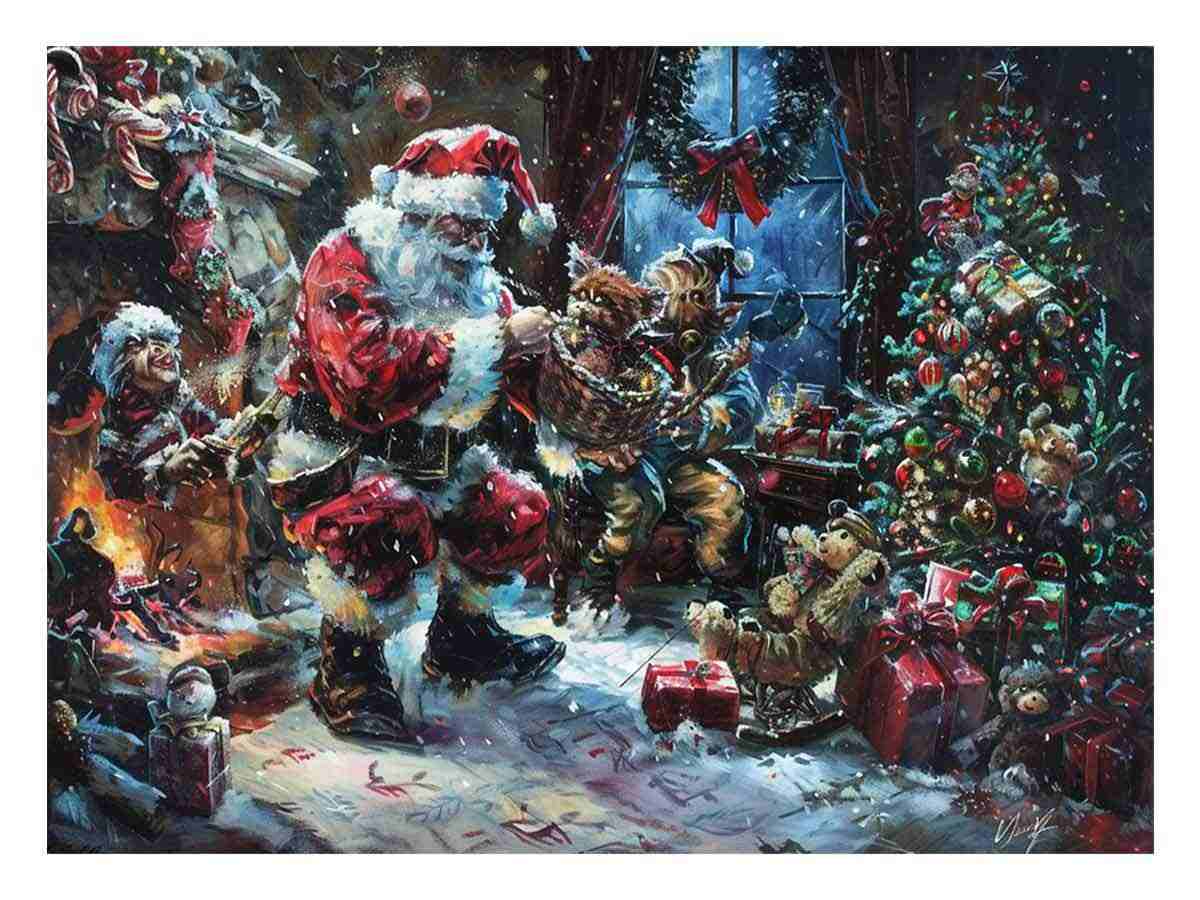 Playful Santa Christmas painitng Canvas Art Print-0