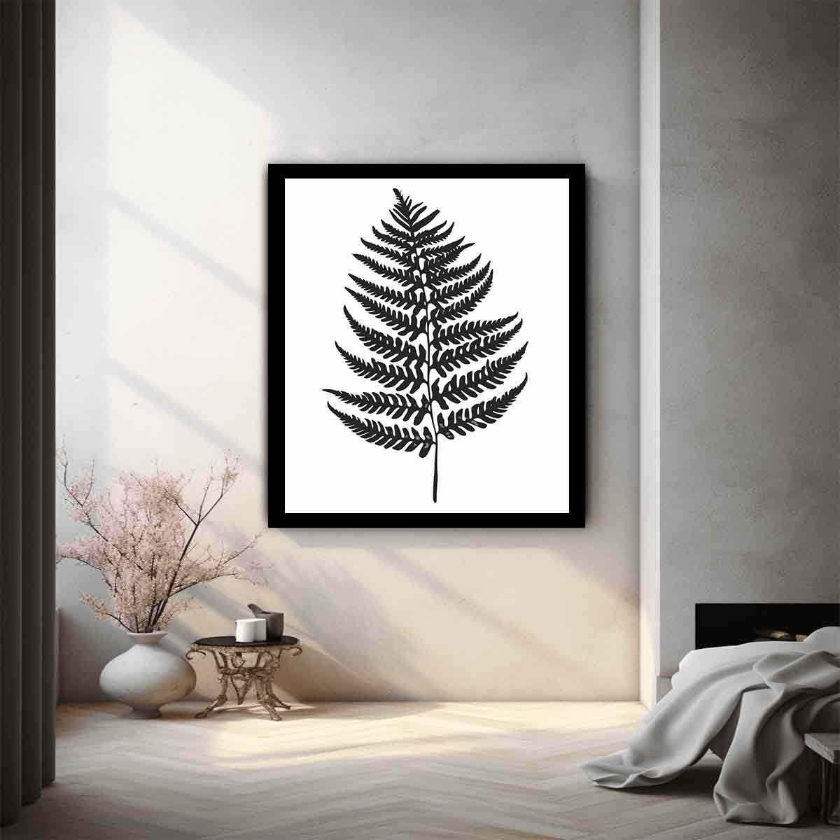 Fern Leaf  black & white Canvas Art Print-1