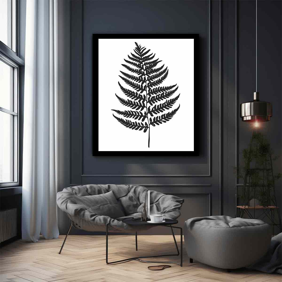 Fern Leaf  black & white Canvas Art Print-2