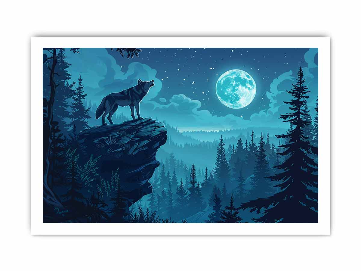 Wolf in Monlight Canvas Art Print-8