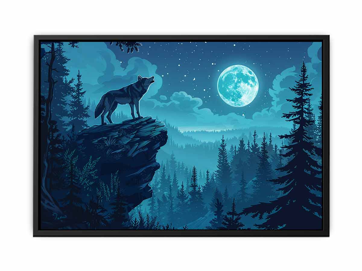 Wolf in Monlight Canvas Art Print-4
