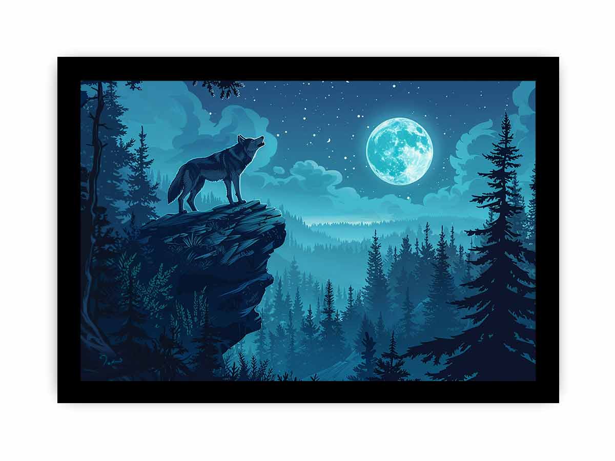 Wolf in Monlight Canvas Art Print-7