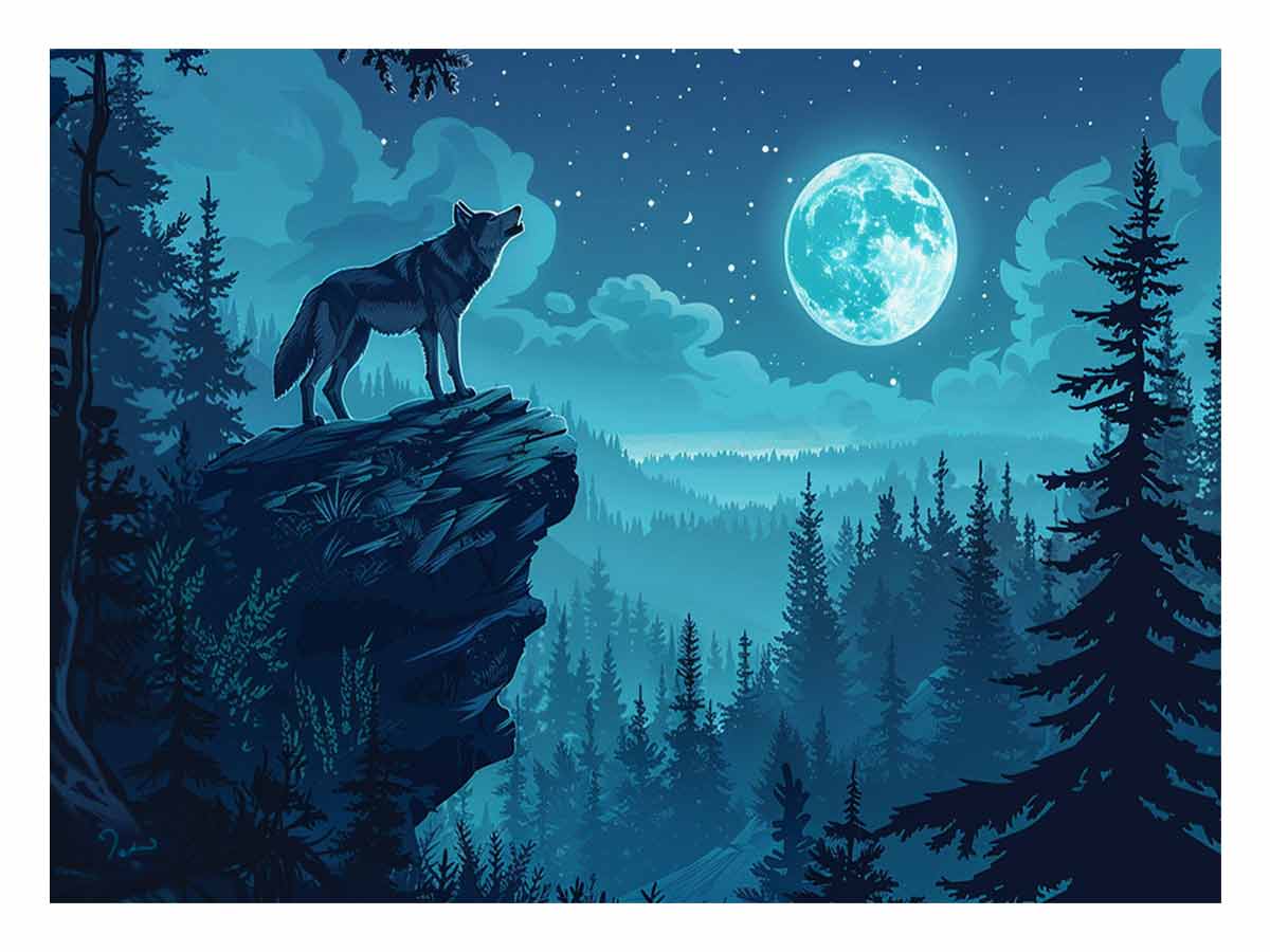 Wolf in Monlight Canvas Art Print-0