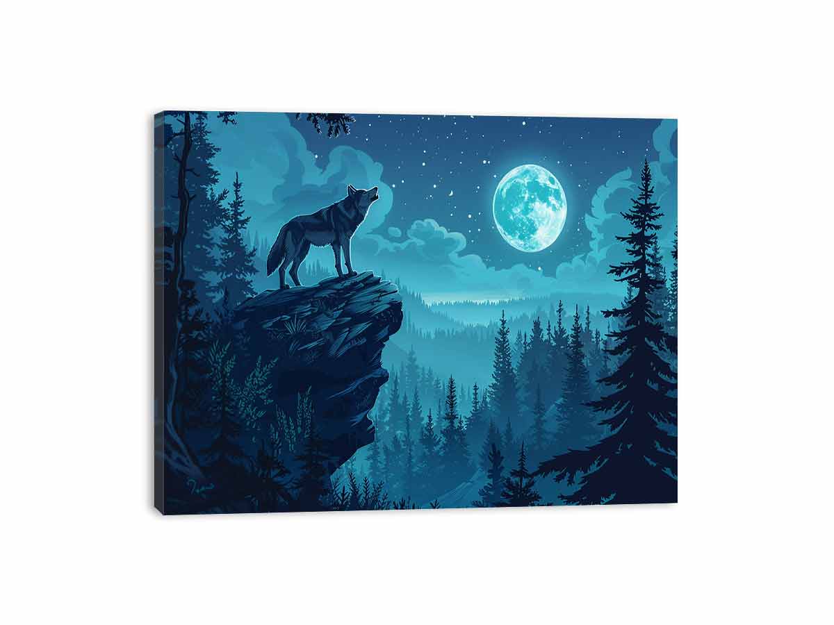 Wolf in Monlight Canvas Art Print-3