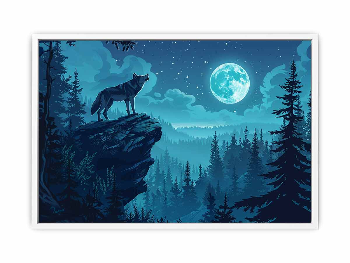 Wolf in Monlight Canvas Art Print-5