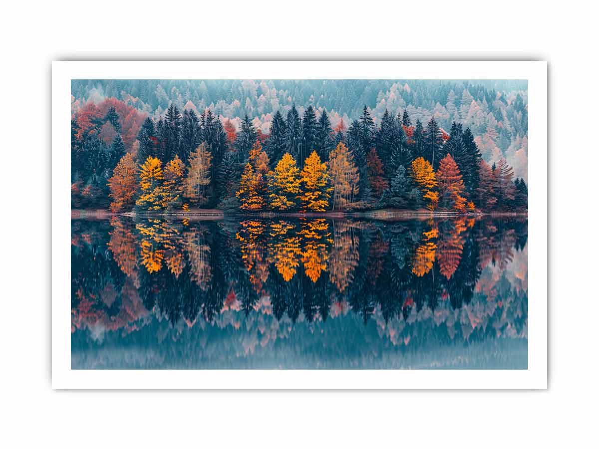 Autum  Forest Lake Canvas Painitng Print-8