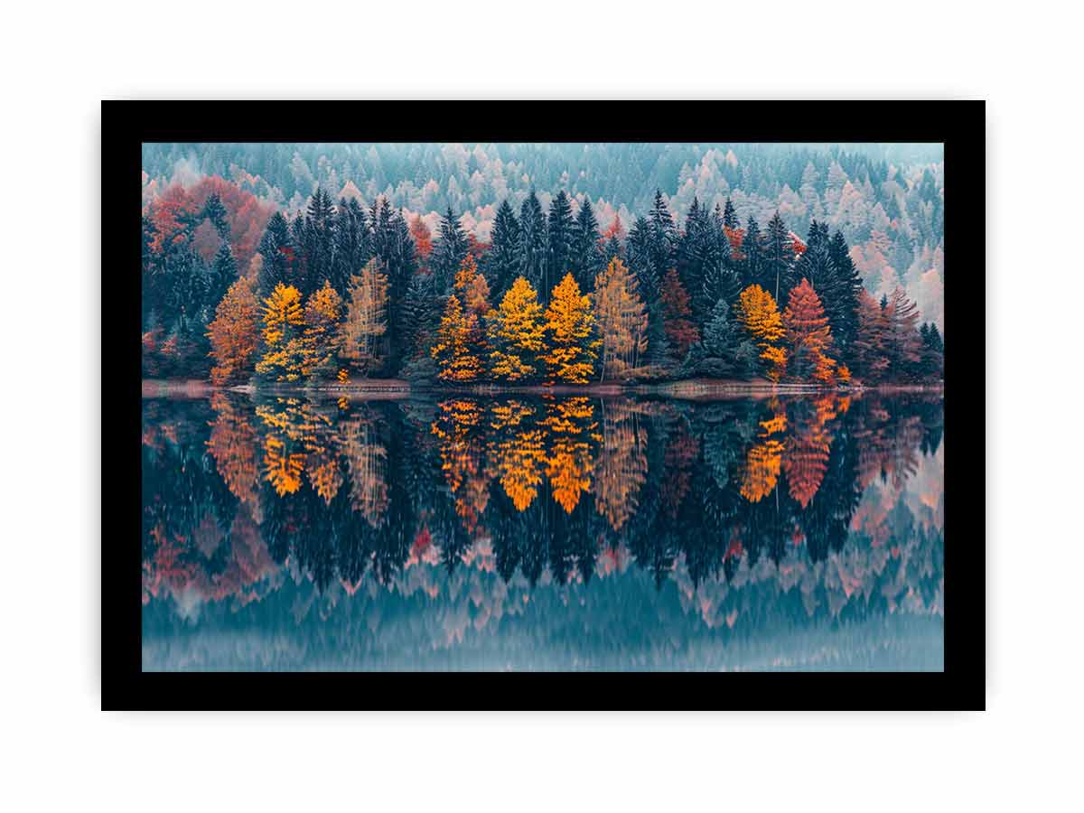 Autum  Forest Lake Canvas Painitng Print-7