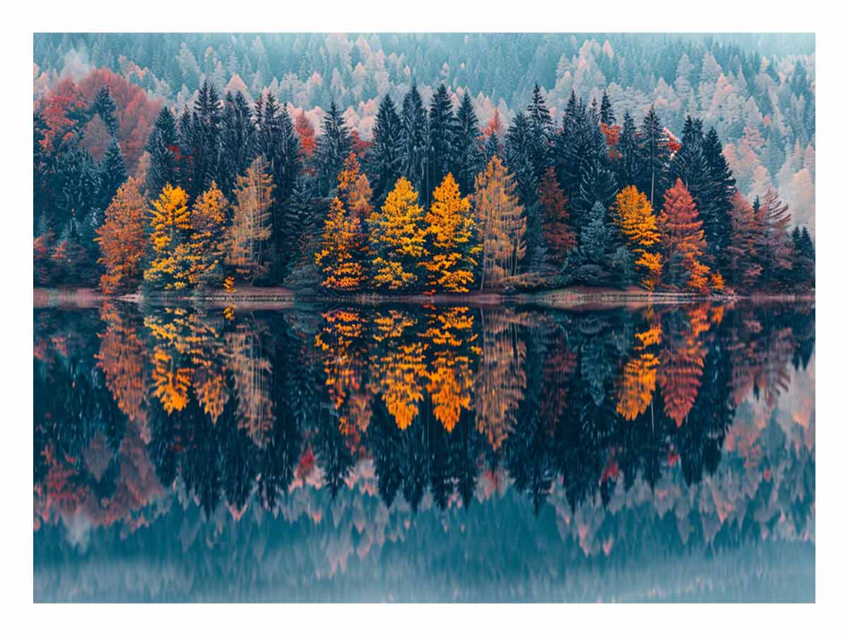 Autum  Forest Lake Canvas Painitng Print-0