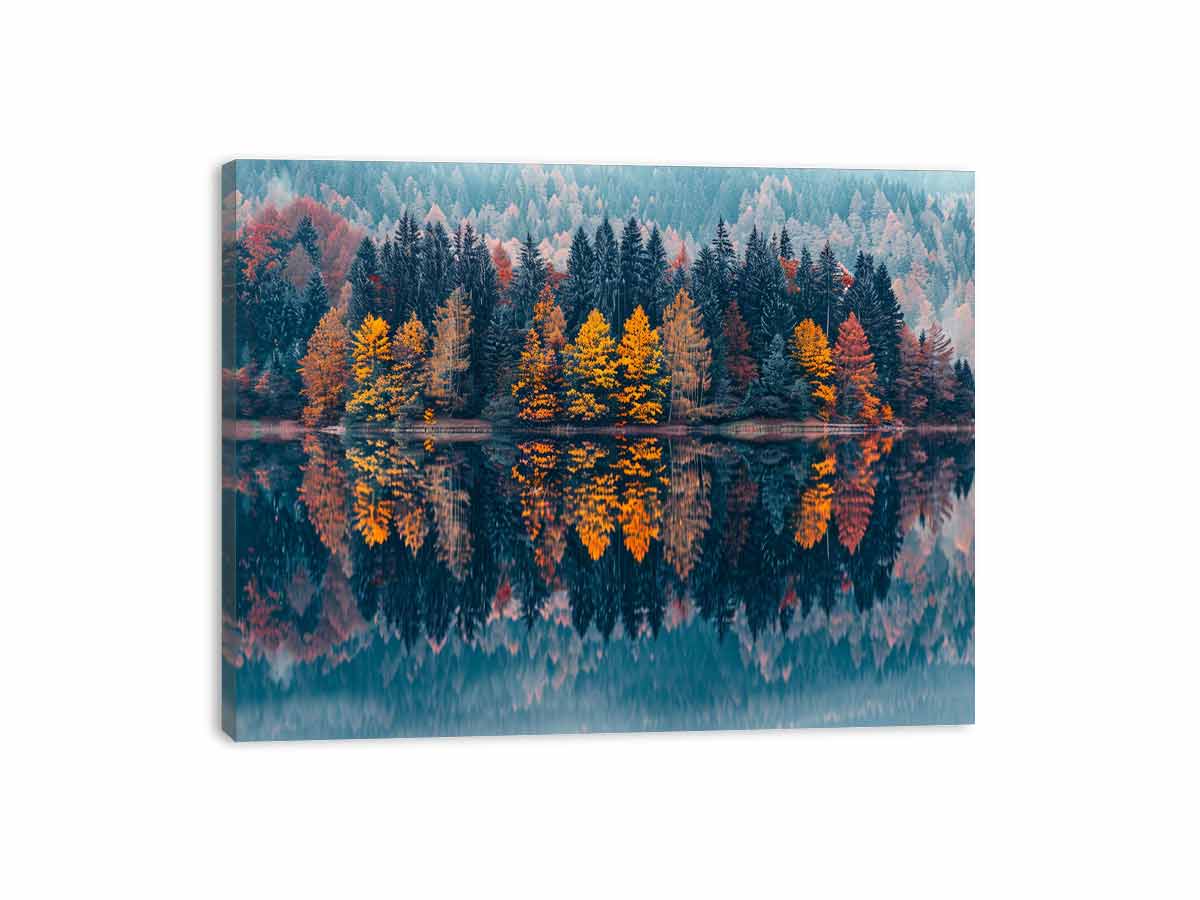 Autum  Forest Lake Canvas Painitng Print-3