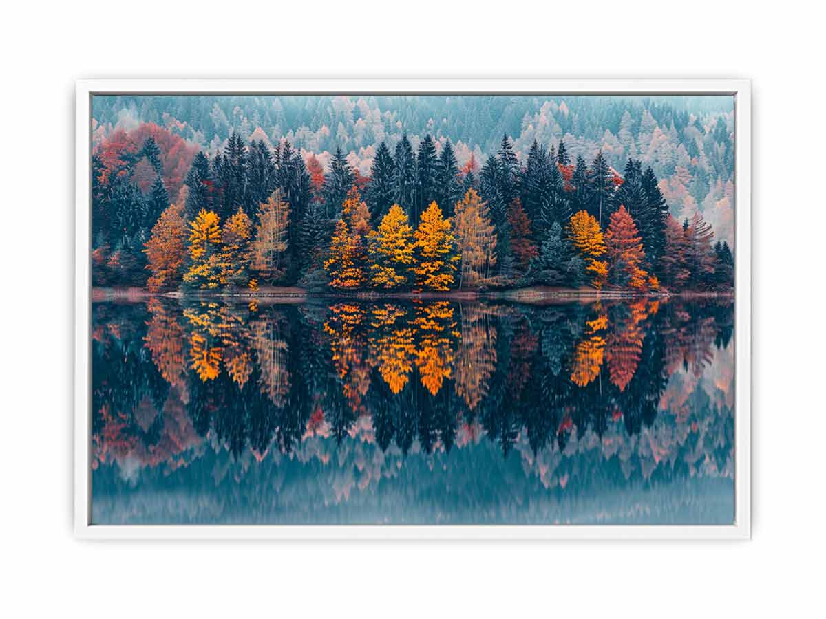 Autum  Forest Lake Canvas Painitng Print-5