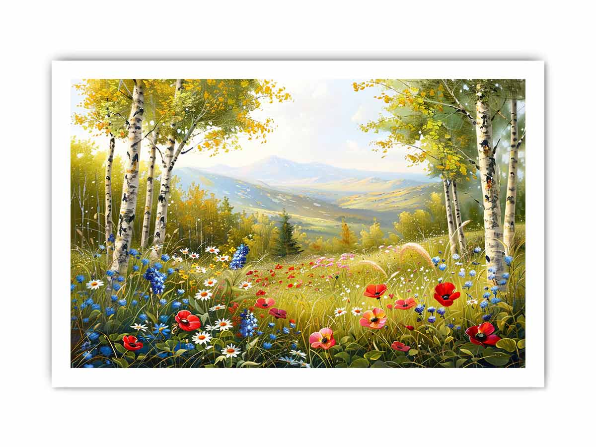 Beauitful Landscape  Wild flowers Painting Canvas Art Print-8