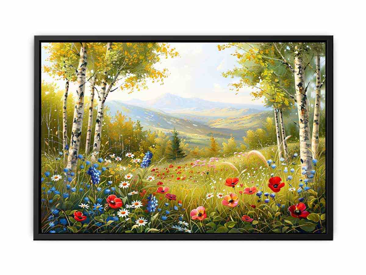 Beauitful Landscape  Wild flowers Painting Canvas Art Print-4