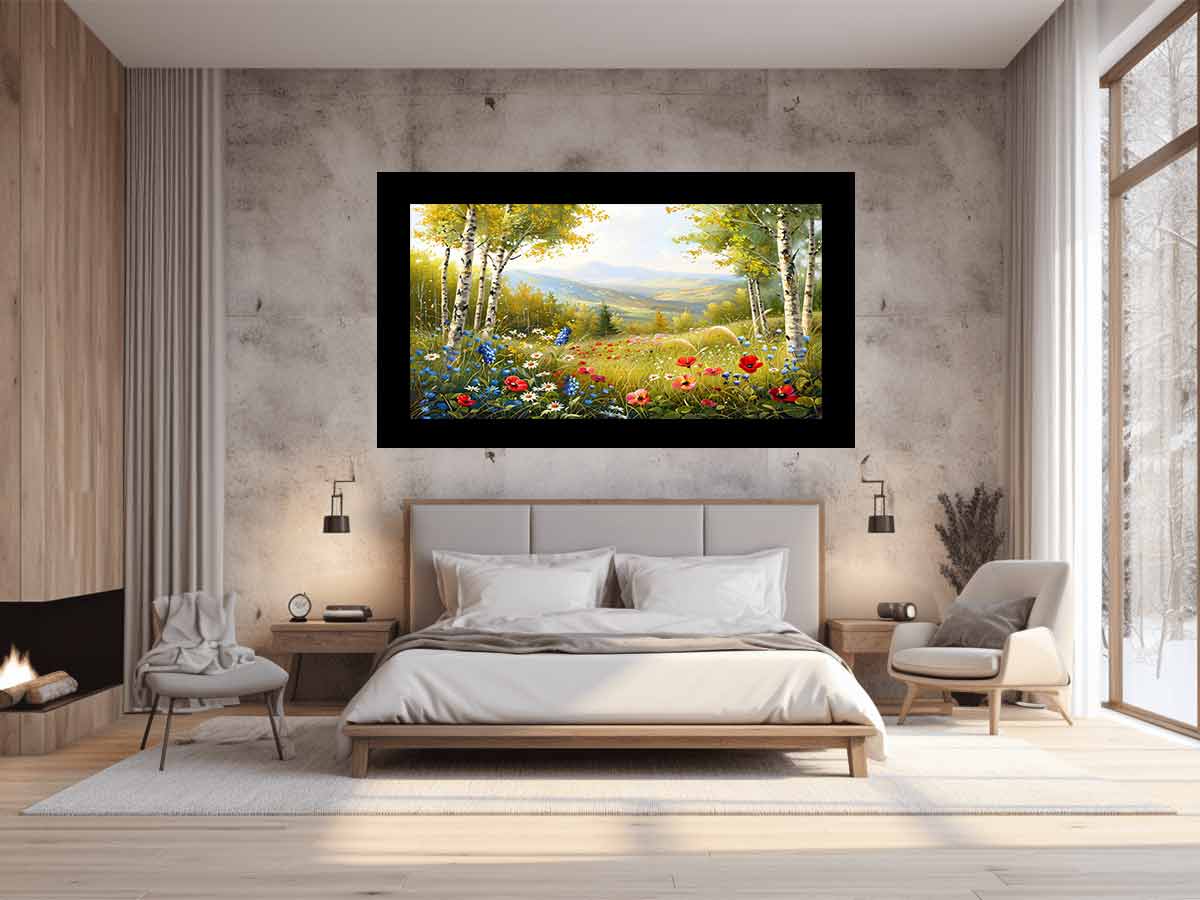 Beauitful Landscape  Wild flowers Painting Canvas Art Print-1