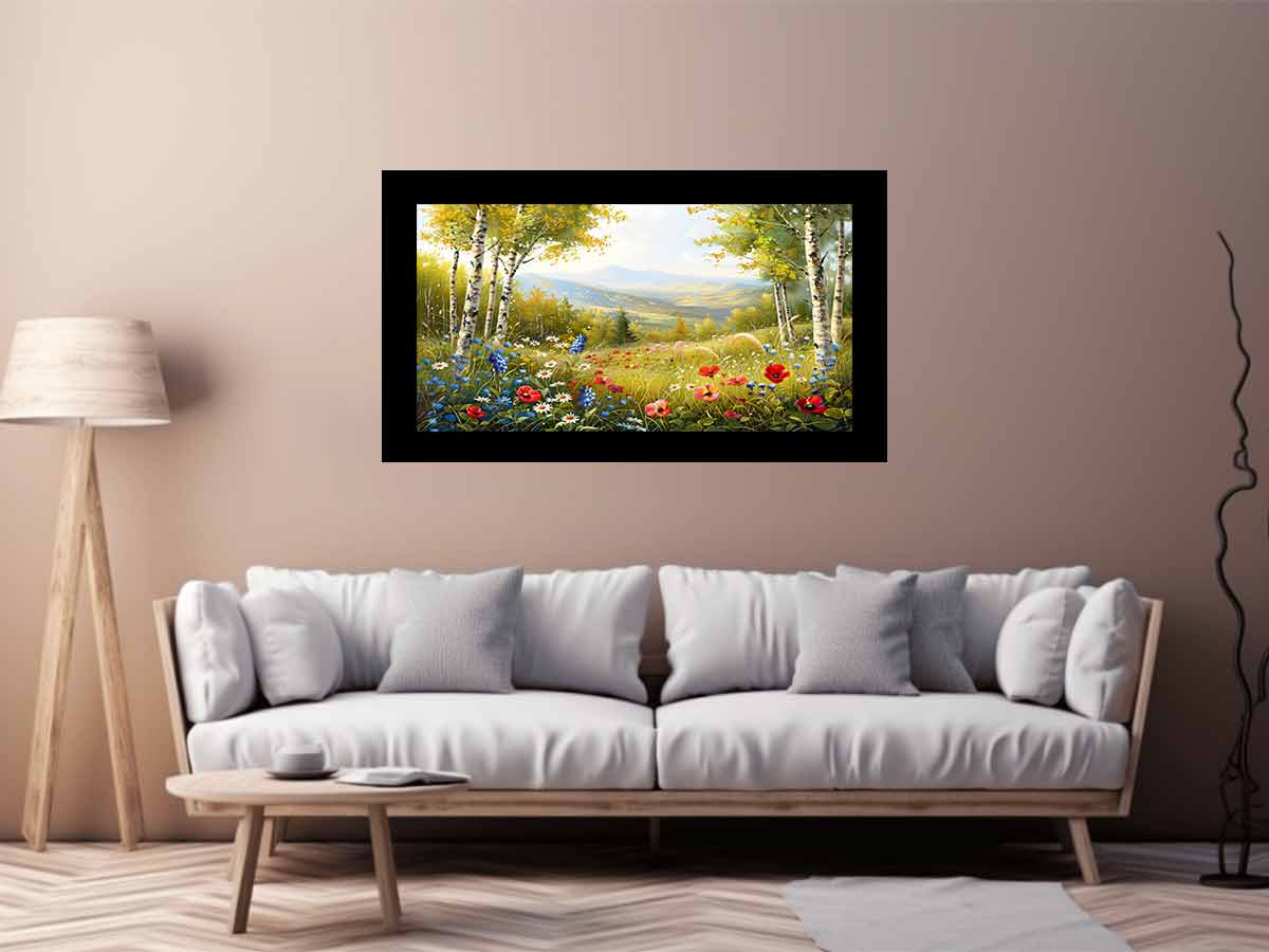 Beauitful Landscape  Wild flowers Painting Canvas Art Print-2