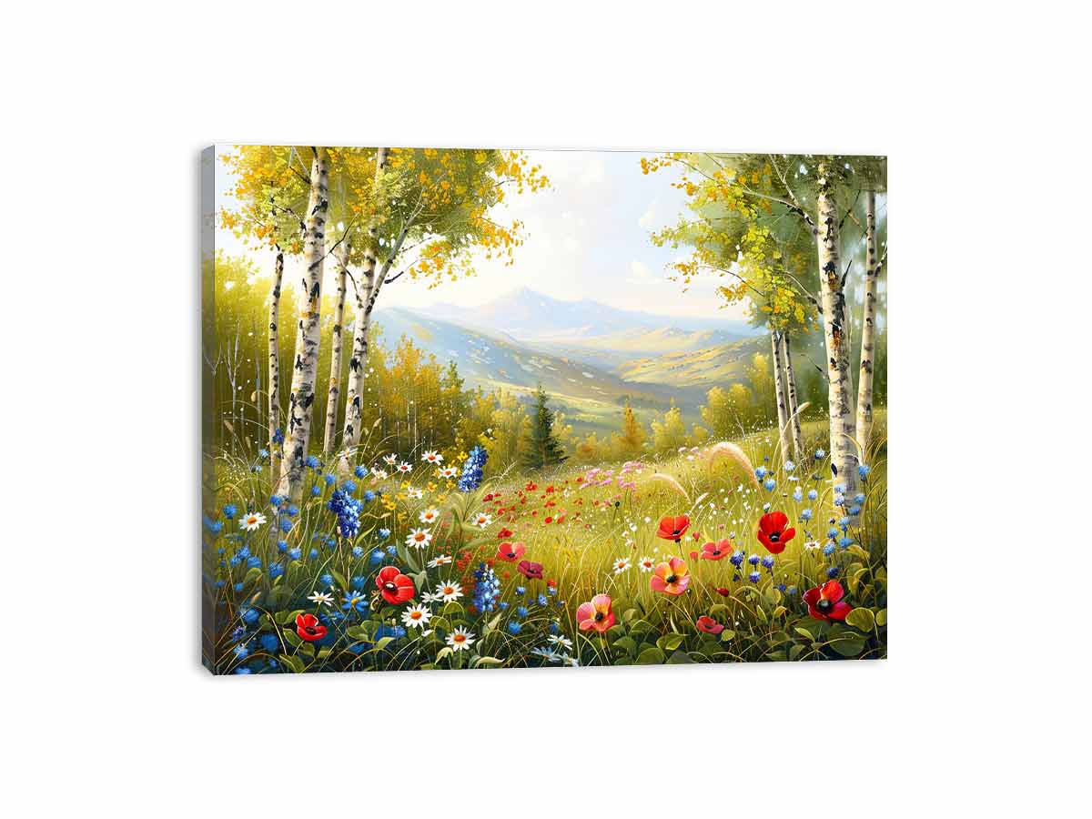 Beauitful Landscape  Wild flowers Painting Canvas Art Print-3