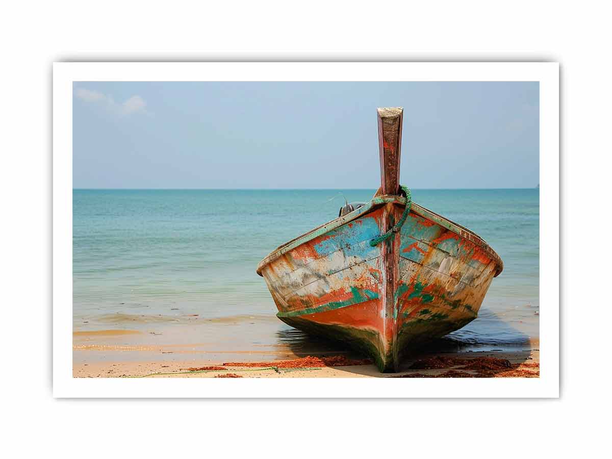 Boat On Shore Canvas Painting Print-8