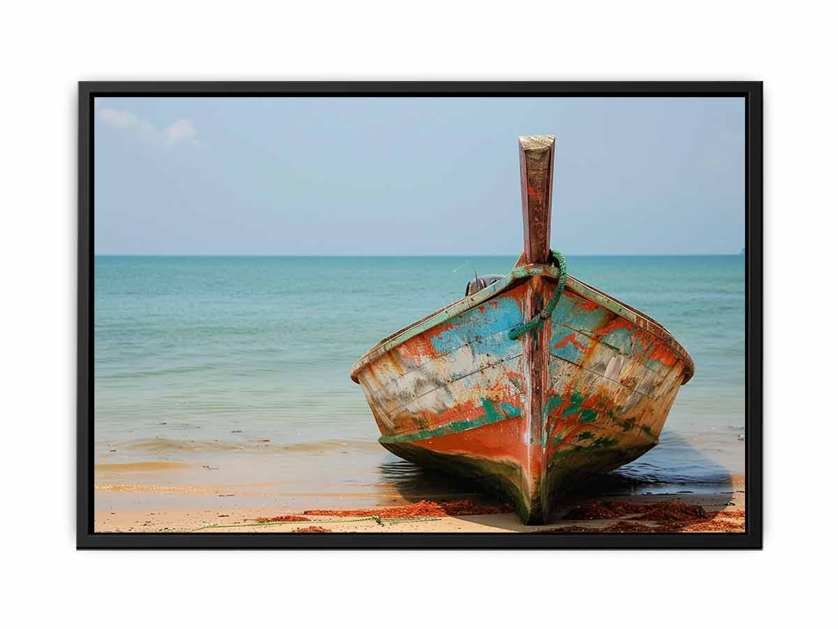 Boat On Shore Canvas Painting Print-4
