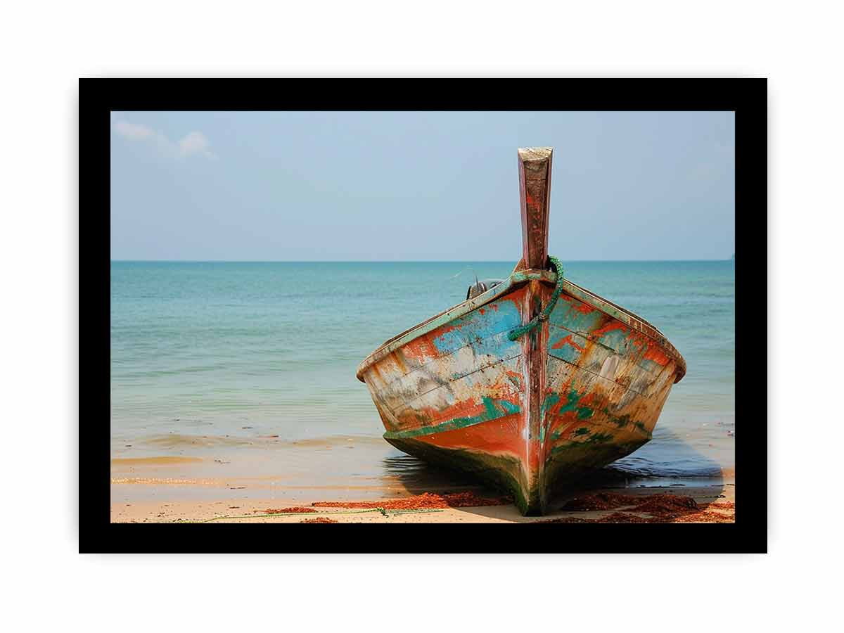 Boat On Shore Canvas Painting Print-7
