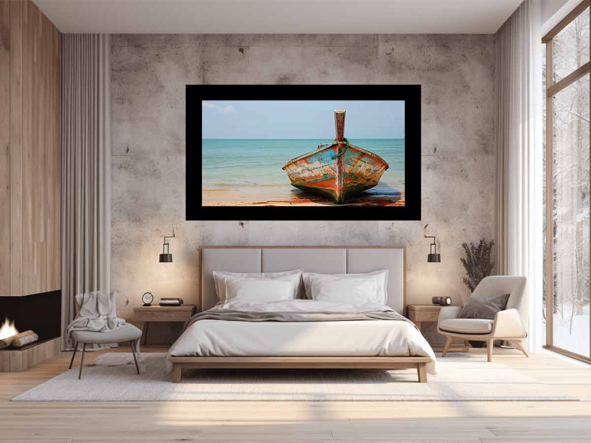Boat On Shore Canvas Painting Print-1