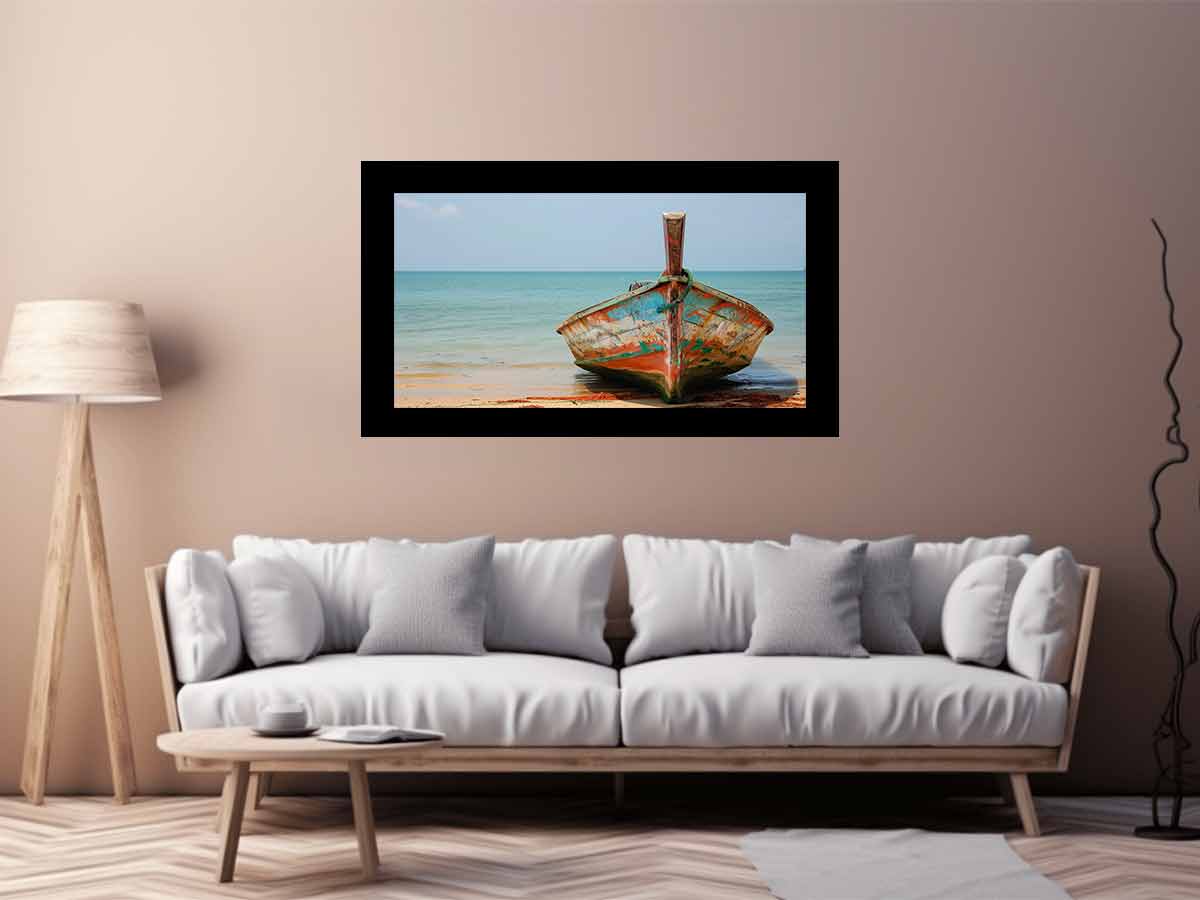 Boat On Shore Canvas Painting Print-2