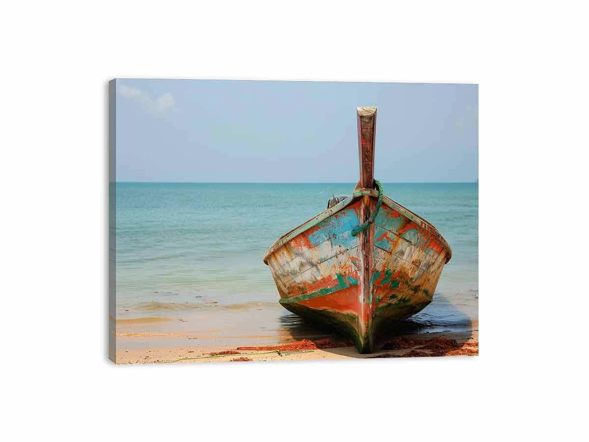 Boat On Shore Canvas Painting Print-3