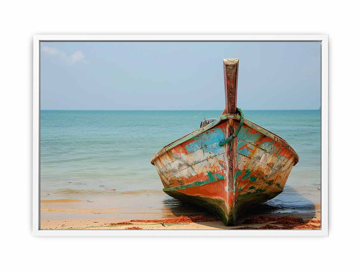 Boat On Shore Canvas Painting Print-5