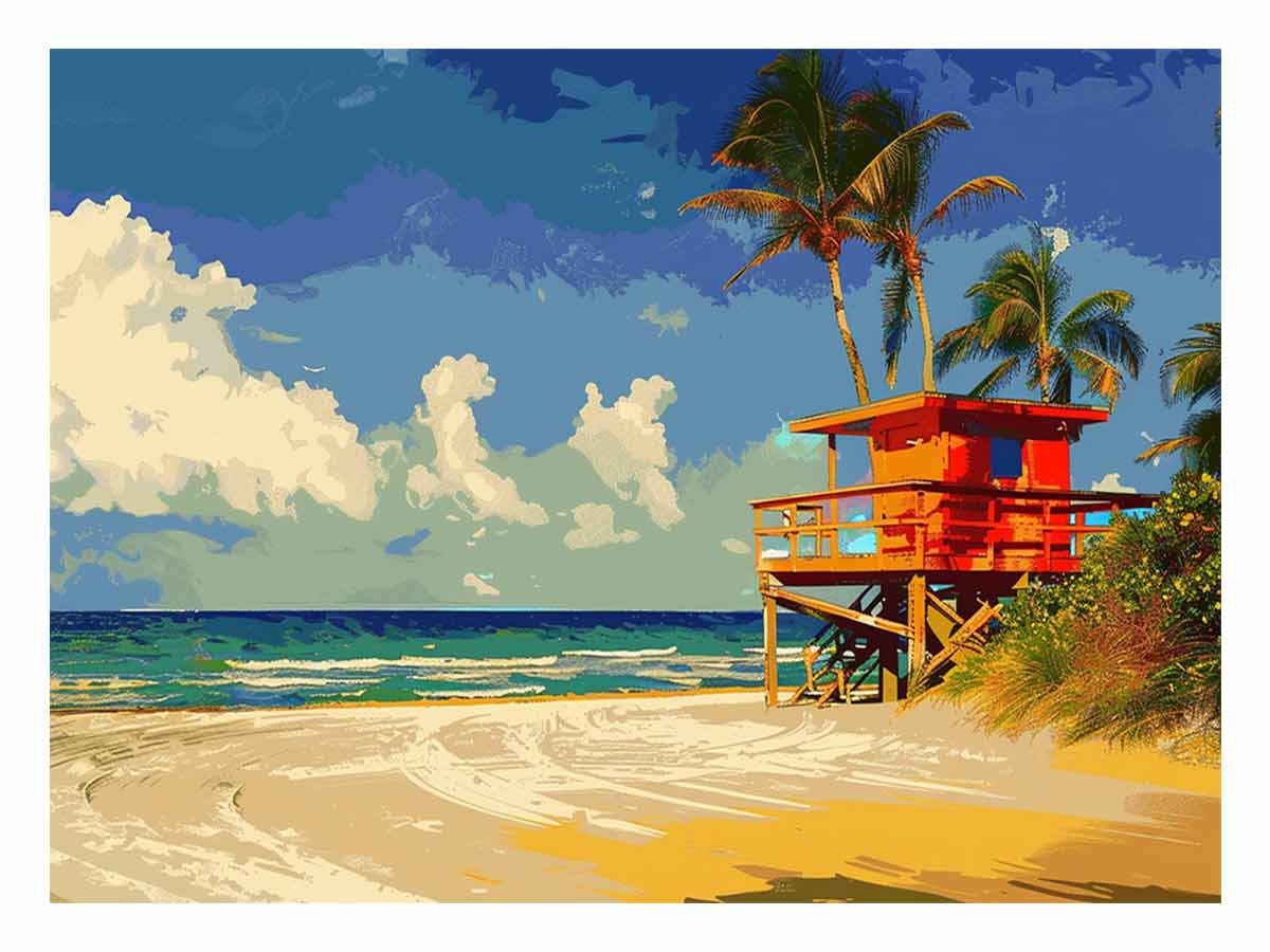 Beach Life Guard  Canvas Painting  Print-0