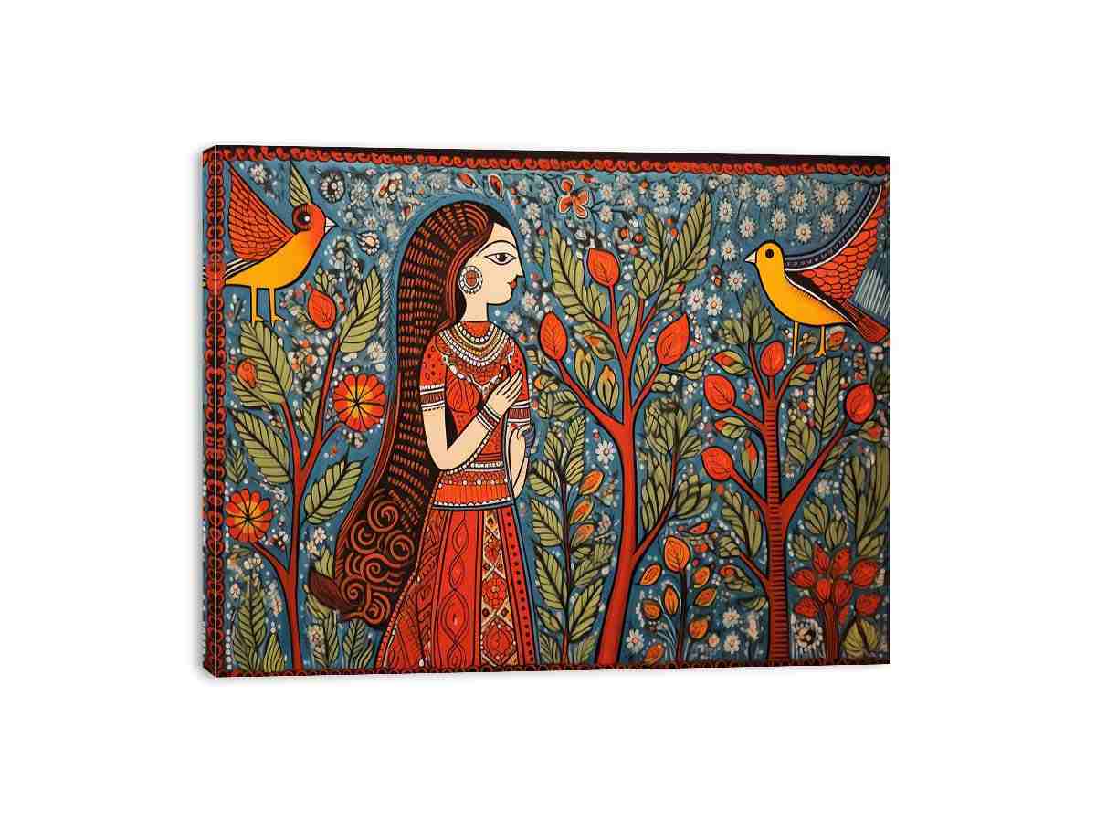 Madhubani Brids  Canvas Art Print-3
