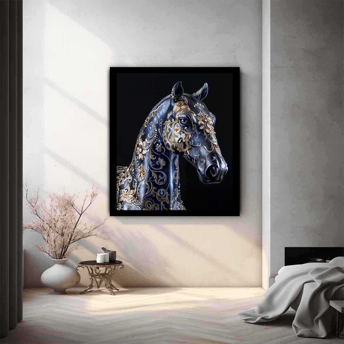Blue Horse Canvas Painting  Print-1
