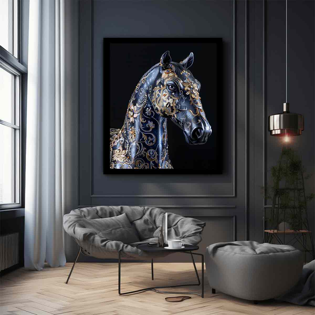 Blue Horse Canvas Painting  Print-2