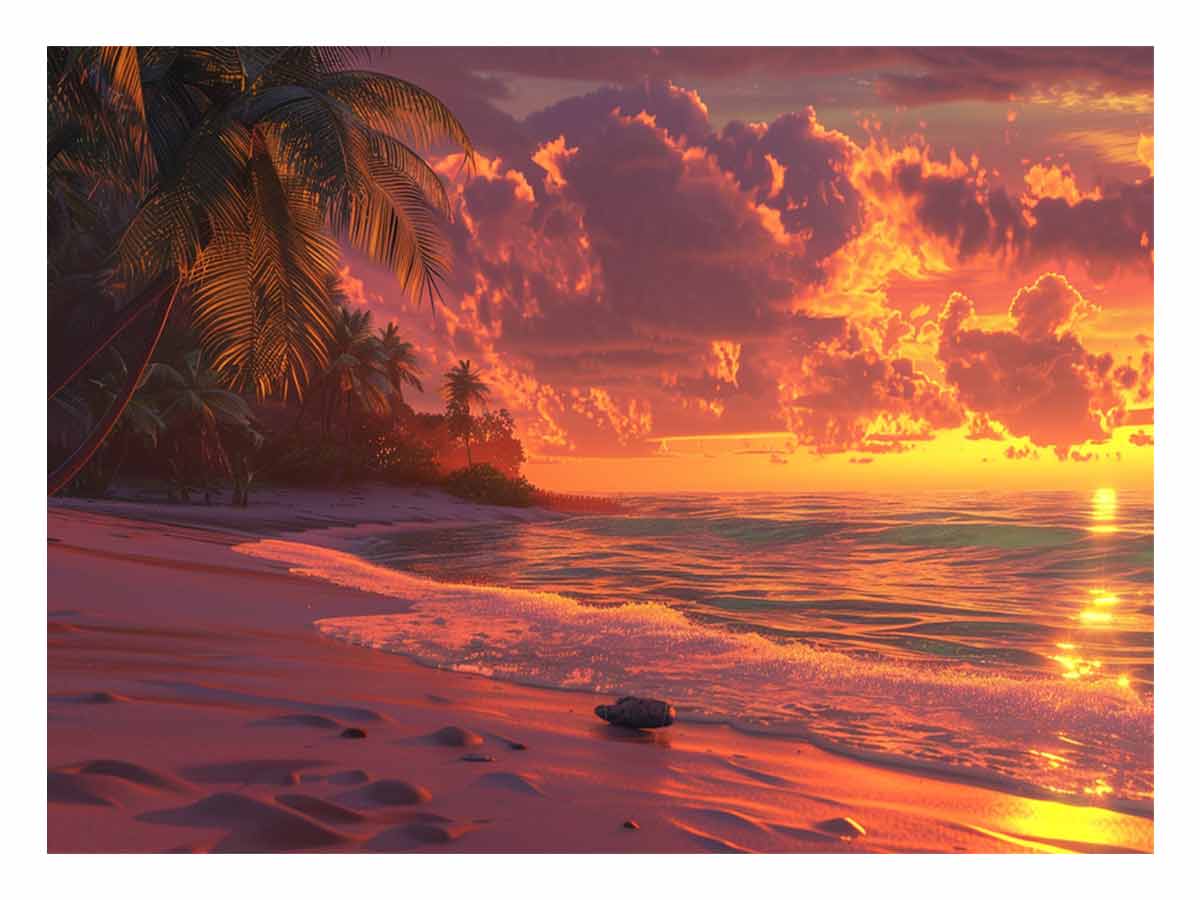 Sunrise Sunset Beach Scene  Canvas painting-0