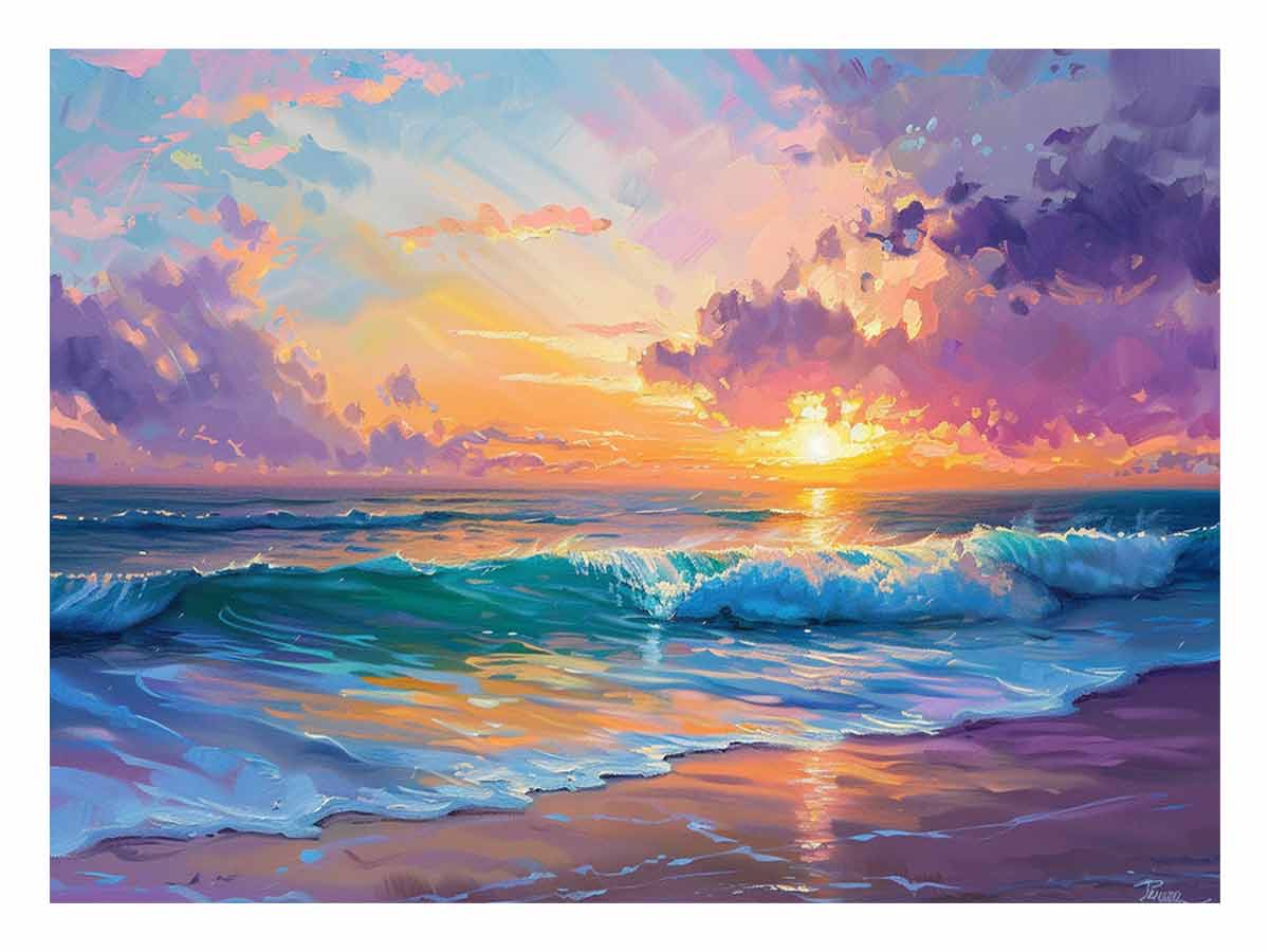 Beach sunset  Canvas Painting  Print-0