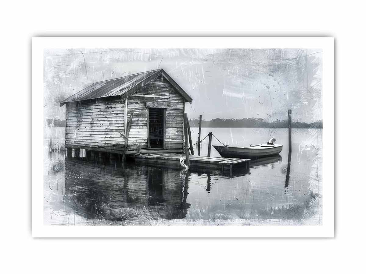 Fishing Shack  balck & white  Canvas Art Print-8