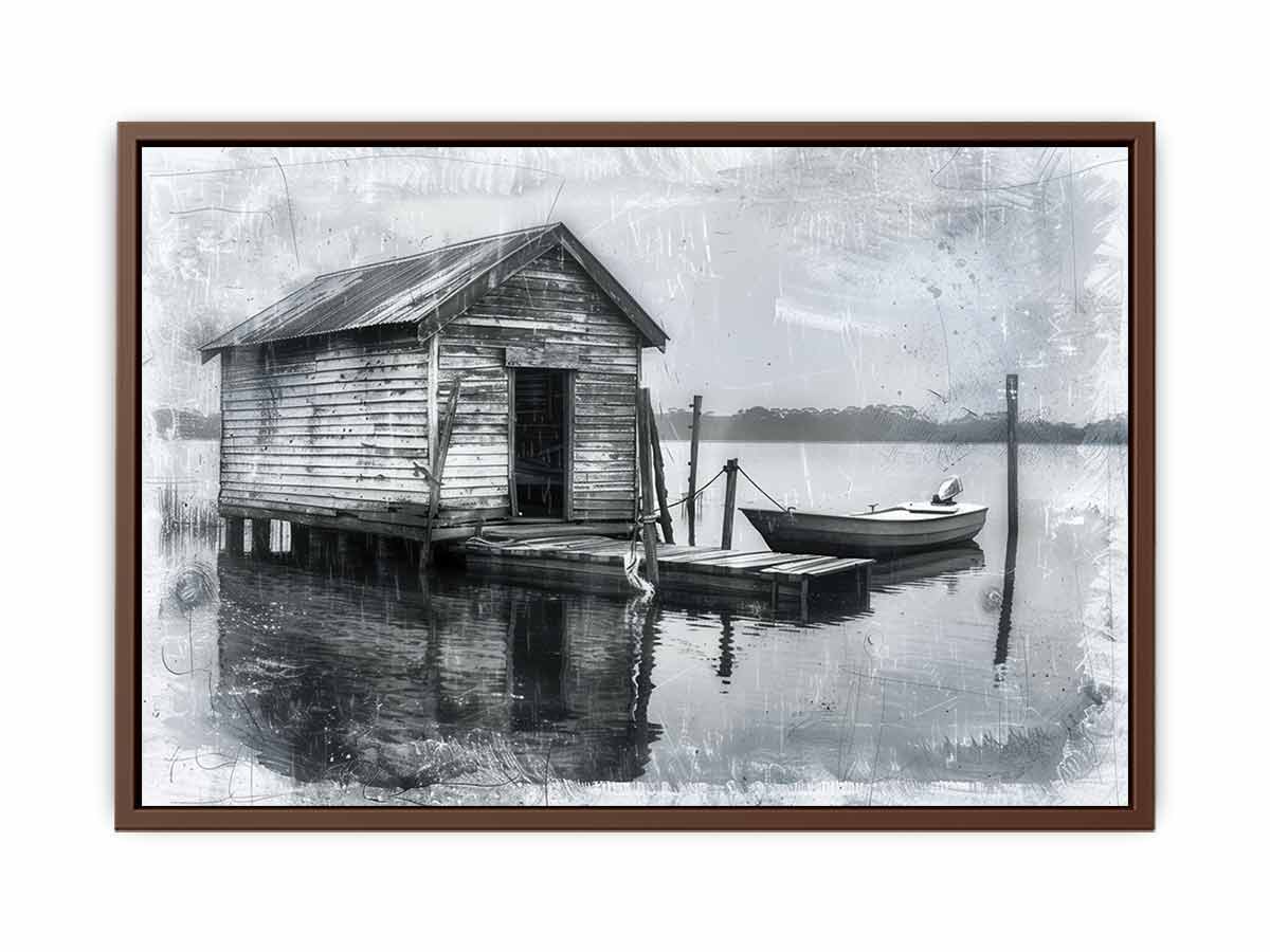 Fishing Shack  balck & white  Canvas Art Print-6