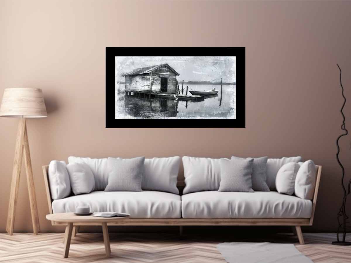 Fishing Shack  balck & white  Canvas Art Print-2