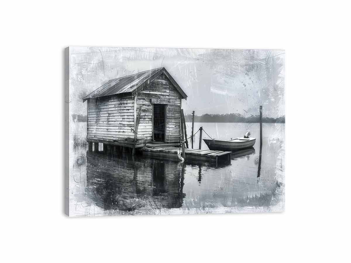 Fishing Shack  balck & white  Canvas Art Print-3