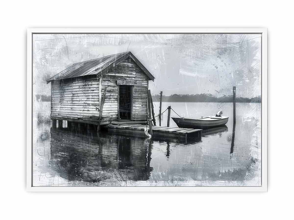 Fishing Shack  balck & white  Canvas Art Print-5